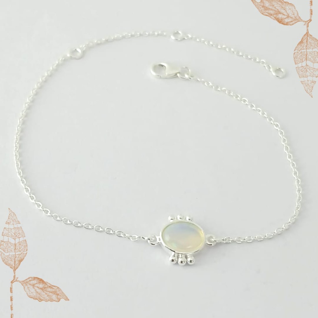 Oval Opal Silver Anklet with Adjustable chain.