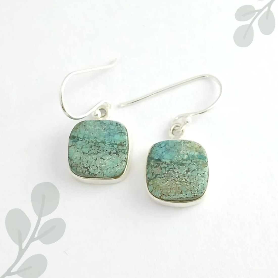 Square Pastel Blue Turquoise Silver Earring