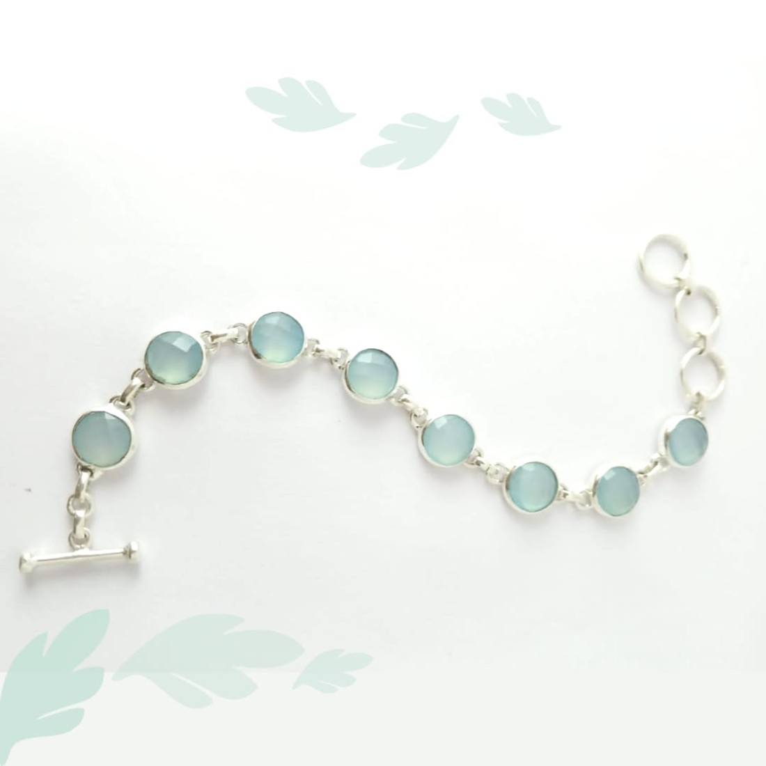 Pastel Blue Chalcedony Silver Bracelet