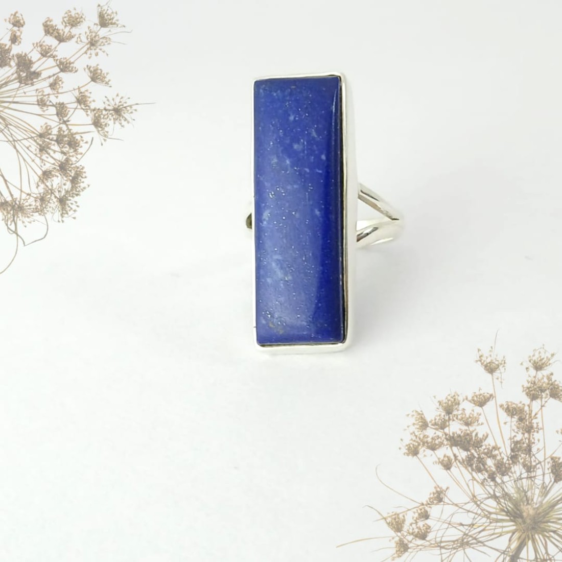 Rectangle Blue Lapis Silver Ring