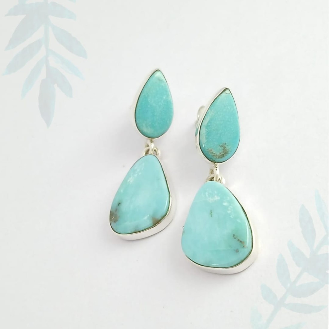 Pear Sky Blue Turquoise Silver Earring