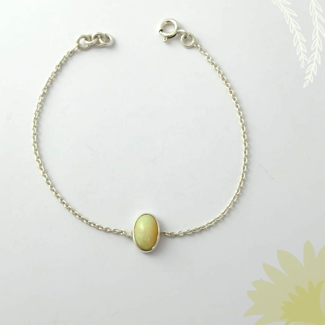 Oval Yellow Opal Silver Bracelet