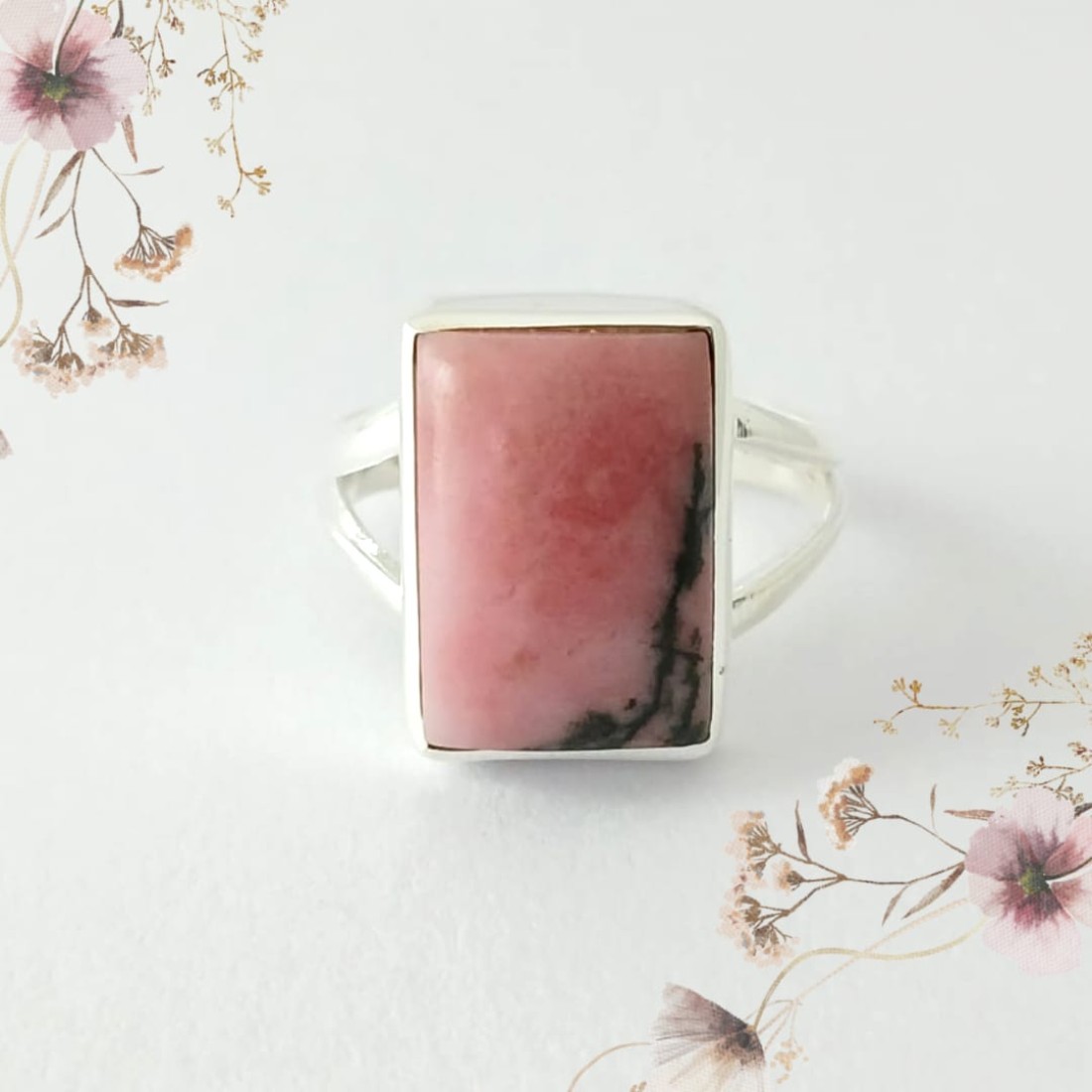 Princess Peach Pink Rhodonite Silver Ring