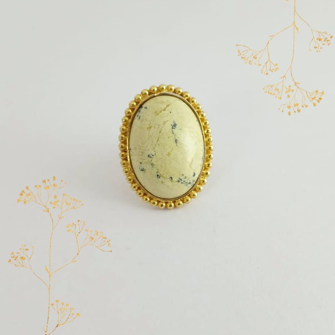 Oval Yellow Turquoise Silver Ring