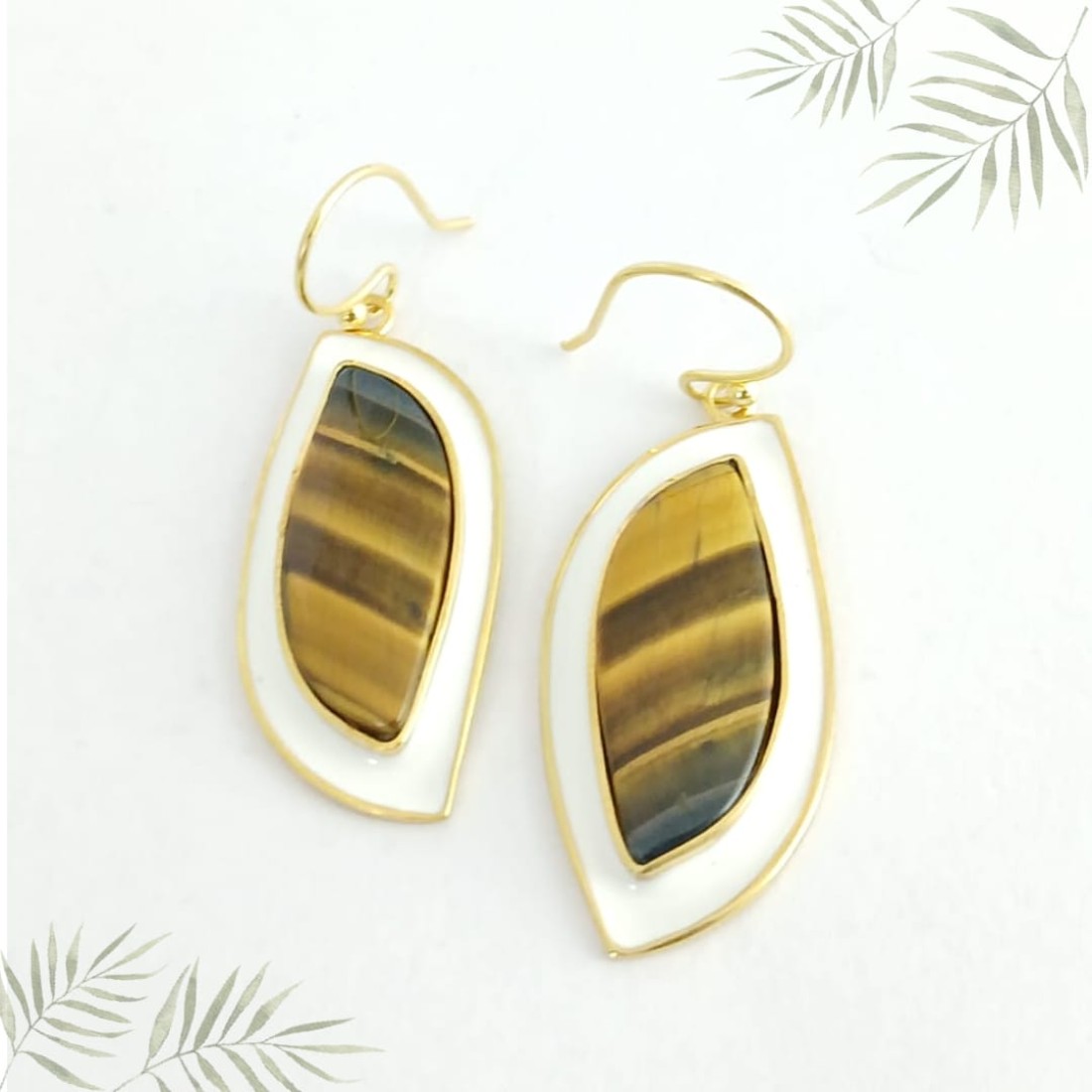  Mustard & Black Tiger's Eye Silver Earring