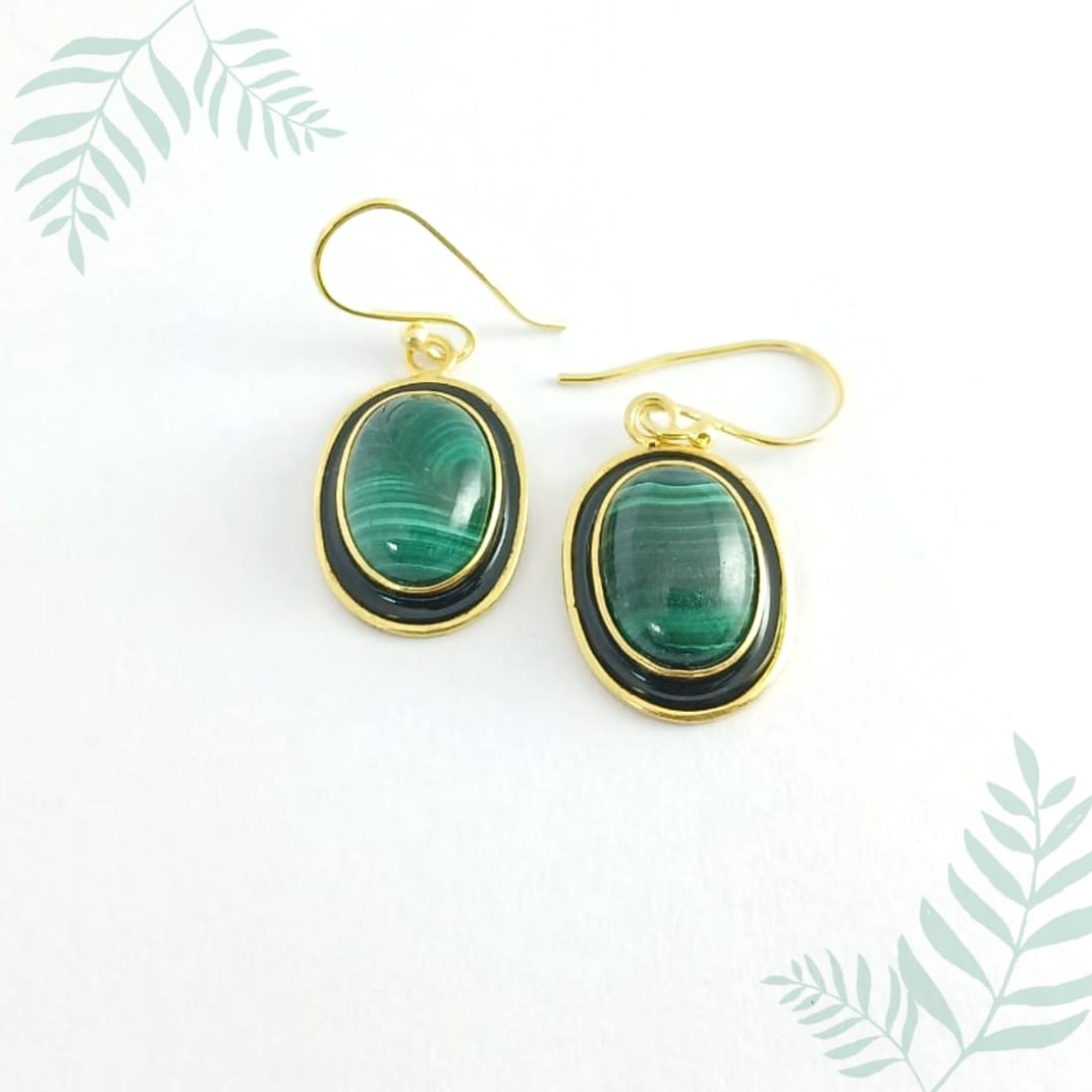 Oval Green Malachite Silver Earrings