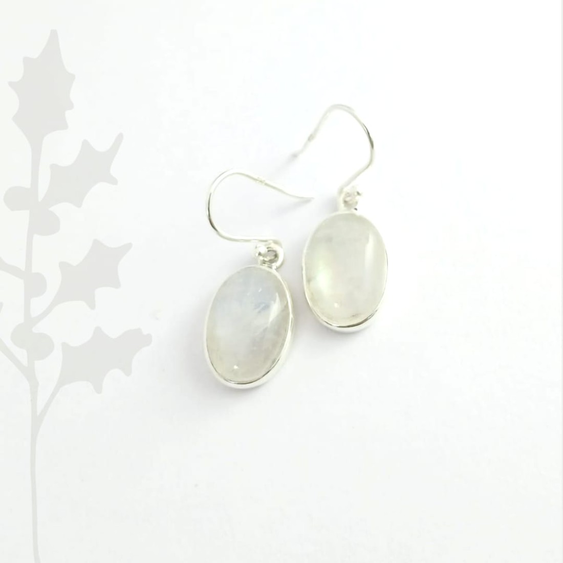 Oval Grey Moonstone Silver Earring