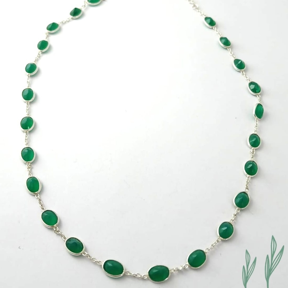  Round  Green Onyx Silver Necklace