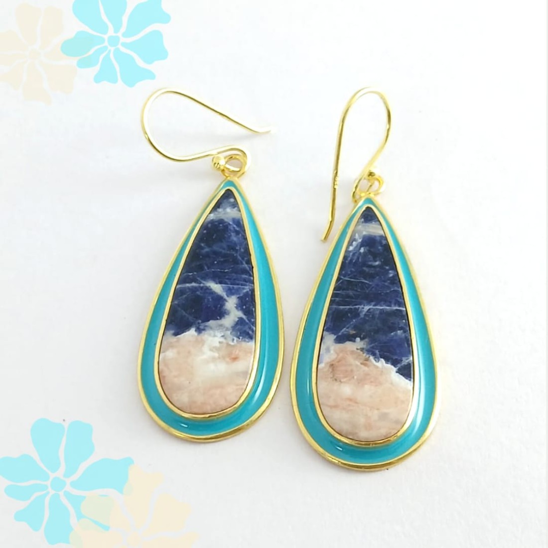 Pear Blue Sodalite Silver Earrings