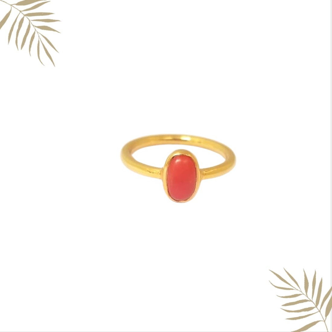 Oval coral silver ring