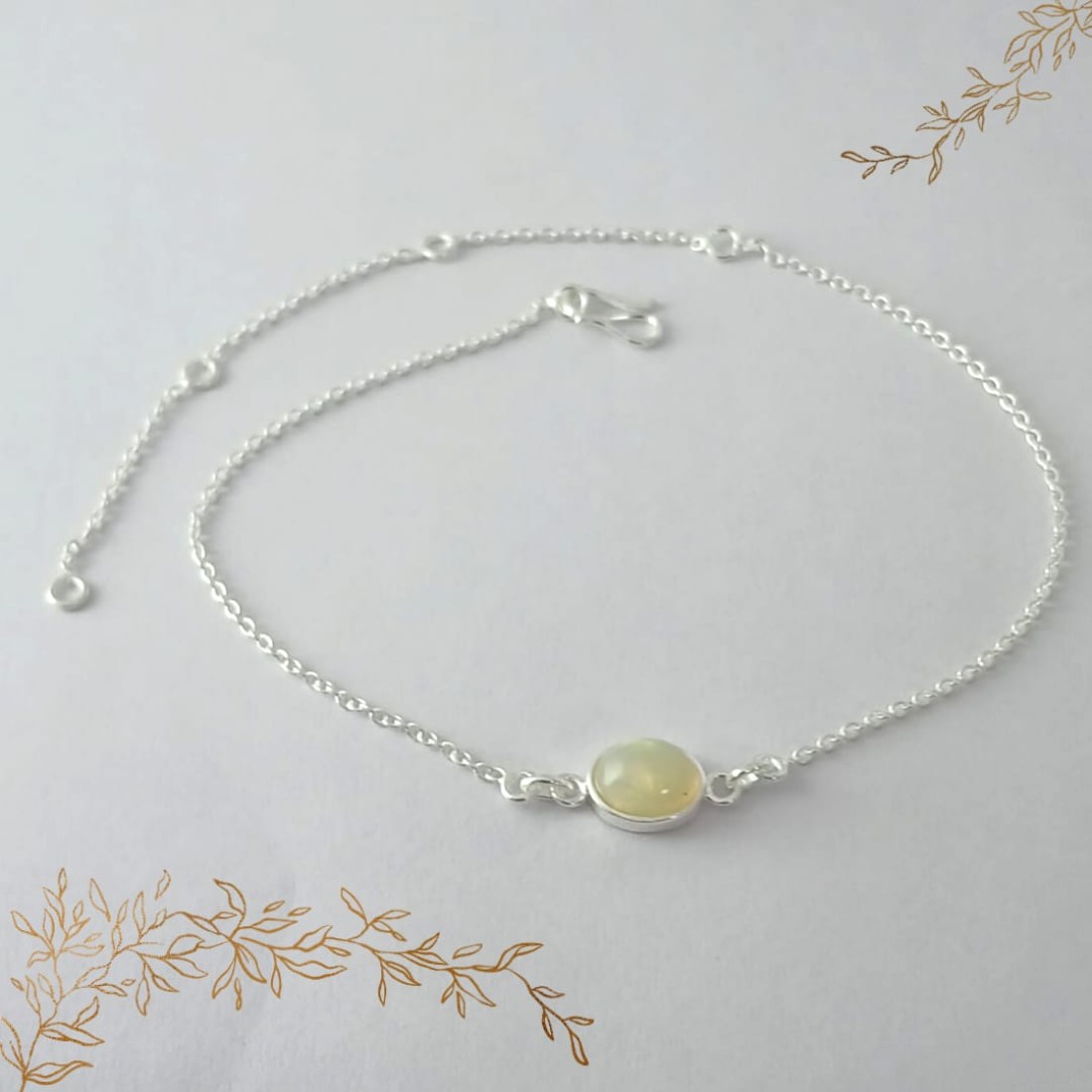 Oval Opal Silver Anklet With Adjustable Chain.