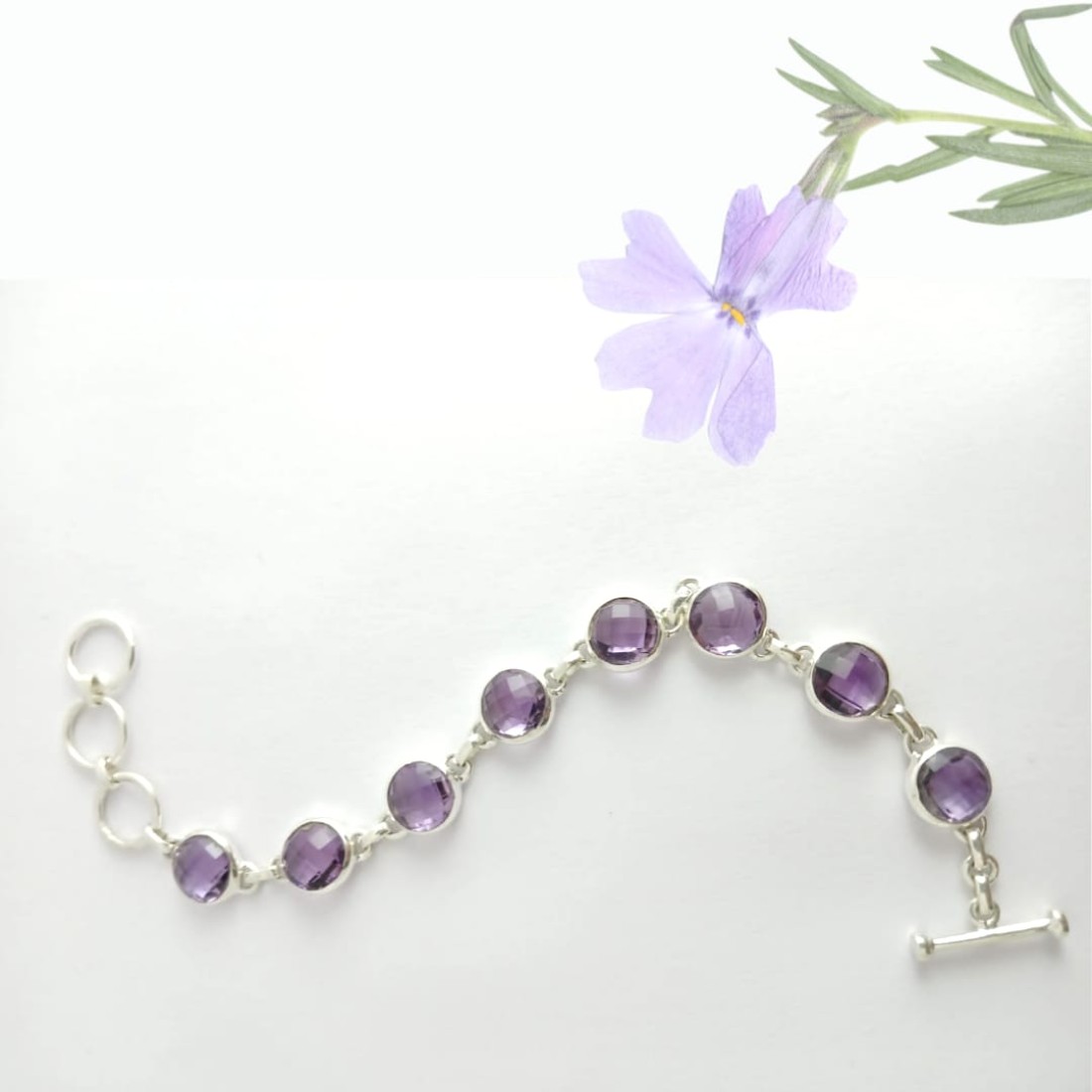 Round Lavender Amethyst Silver Bracelet