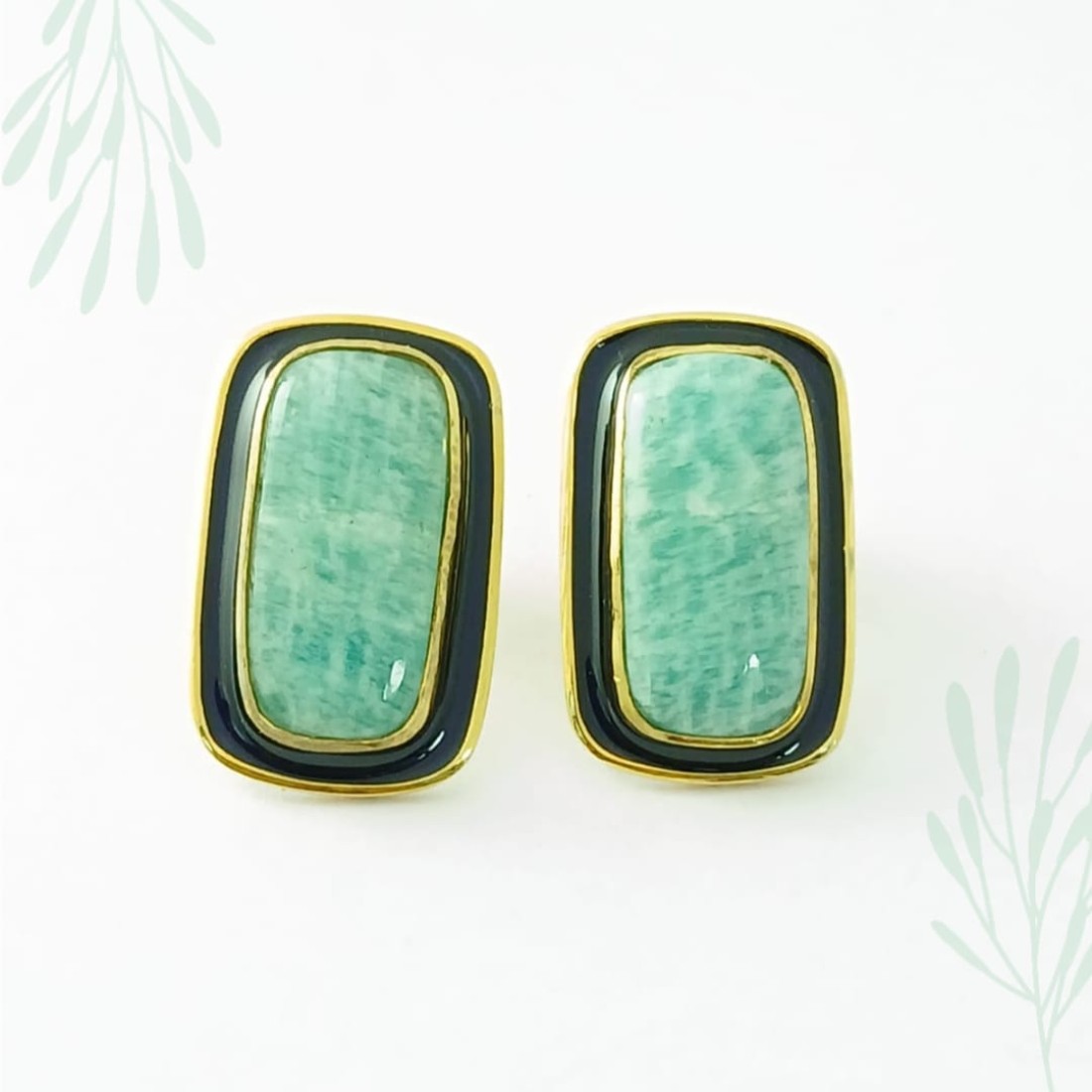 Rectangle Green Amazonite Silver Earring