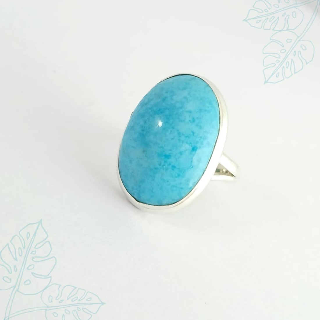 Oval Sky Blue Turquoise Silver Ring