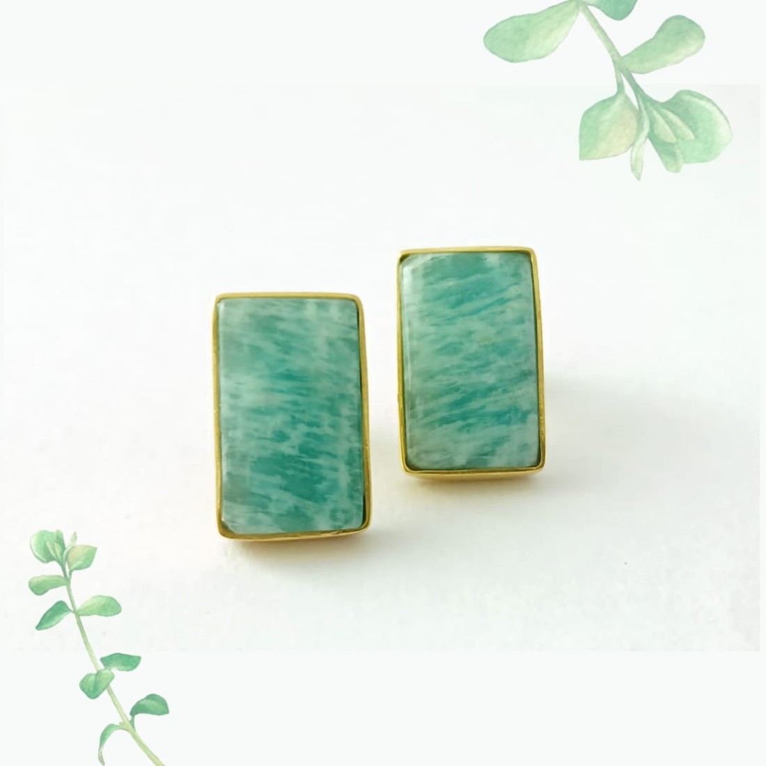 Rectangle Green Amazonite Silver Earring