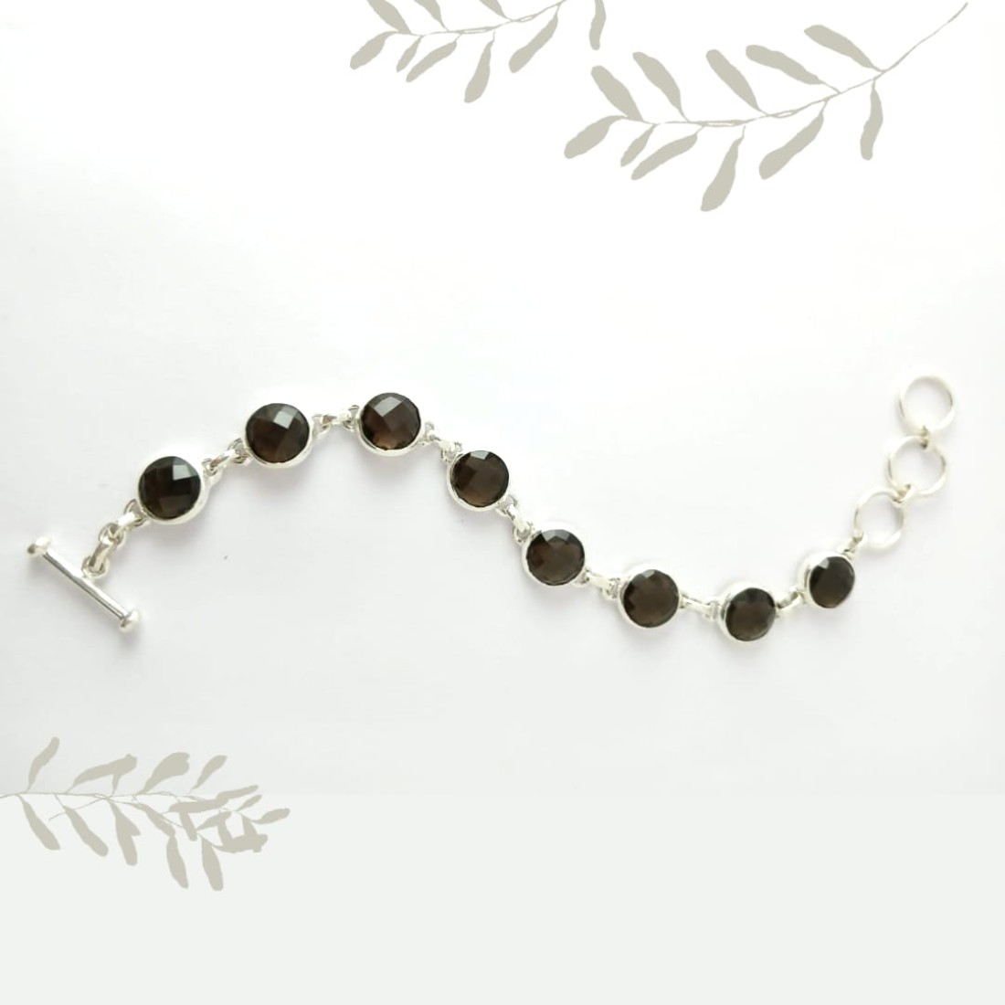 Round  Brown Smoky Quartz Silver Bracelet