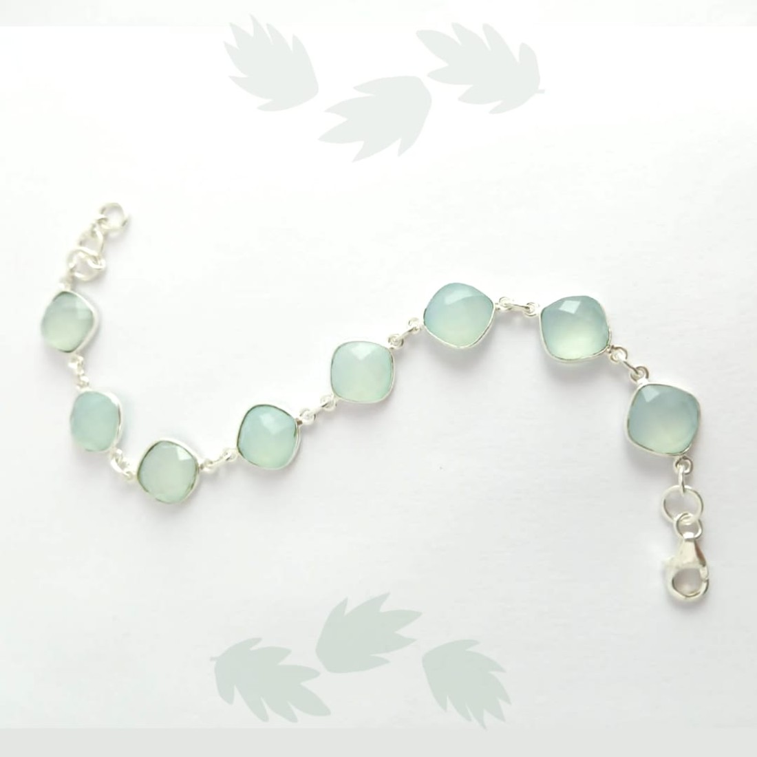 Round  Pastel Green Chalcedony Silver Bracelet