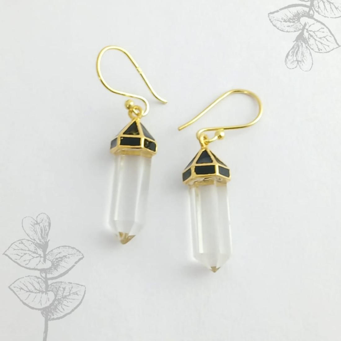 Crystal Silver Earring With Black Enamel