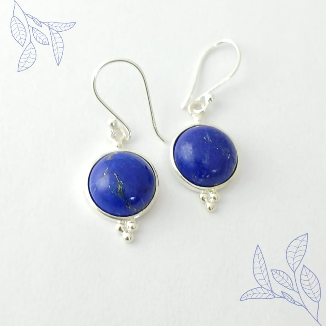 Round  Blue Lapis Silver Earring