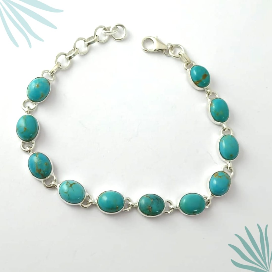 Oval Sky Blue Turquoise Silver Bracelet