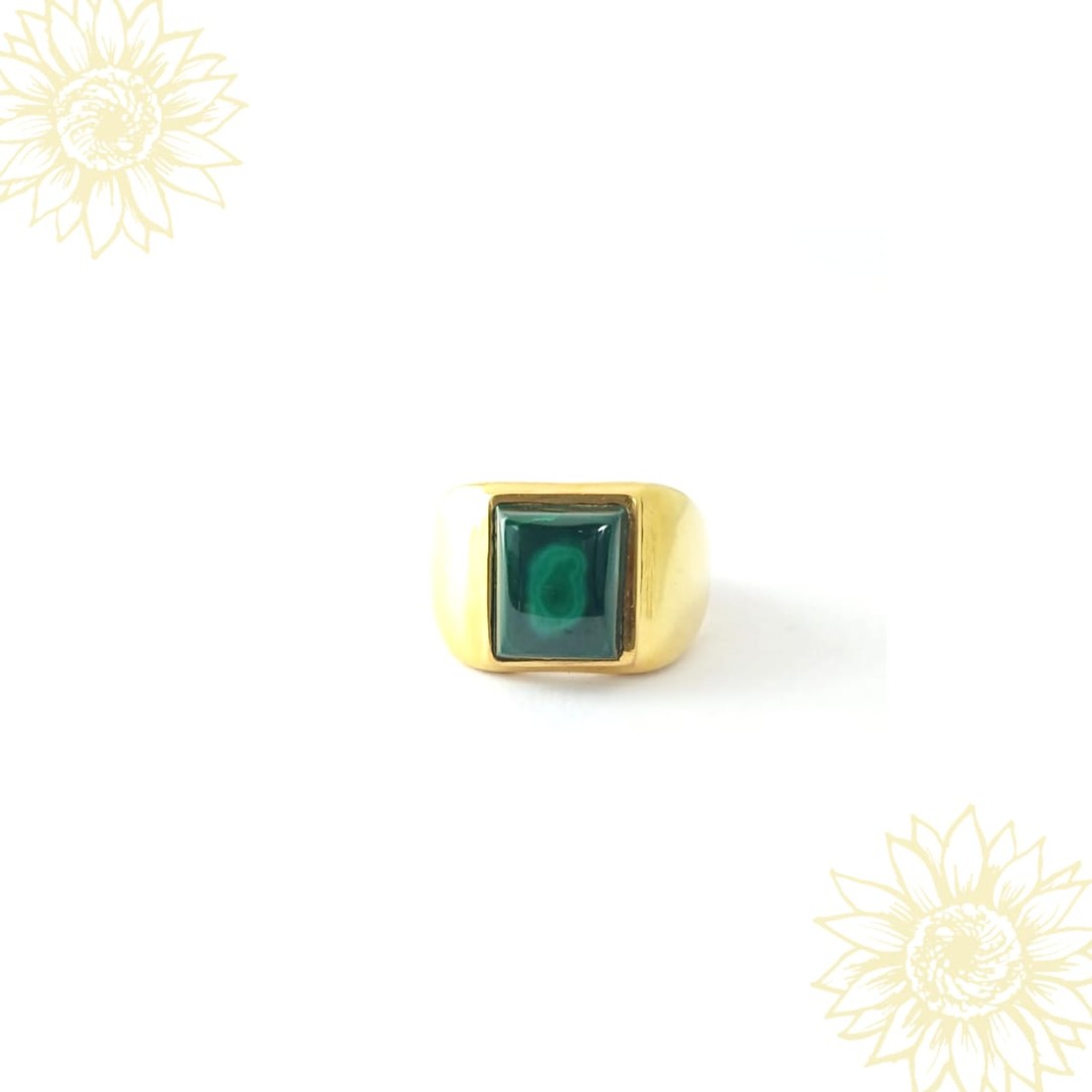 Square  Green Malachite Silver Ring