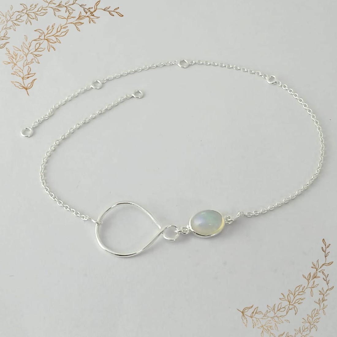 Oval Opal Silver Anklet with Adjustable chain.