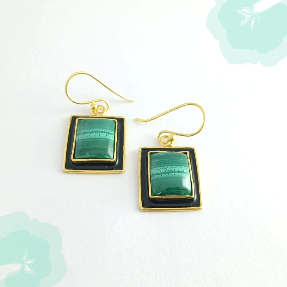 Square Green Malachite Silver Earring