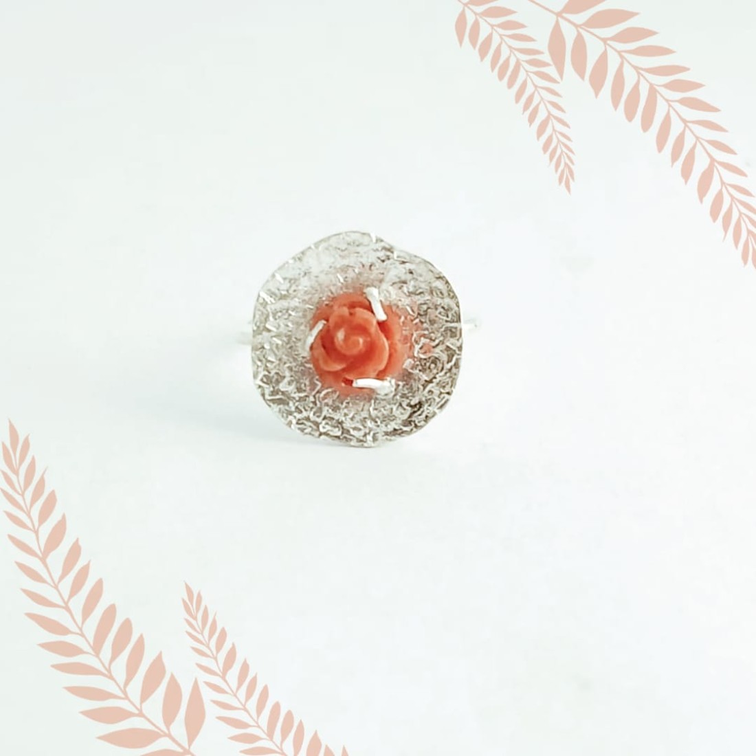 Coral Flower Silver Ring