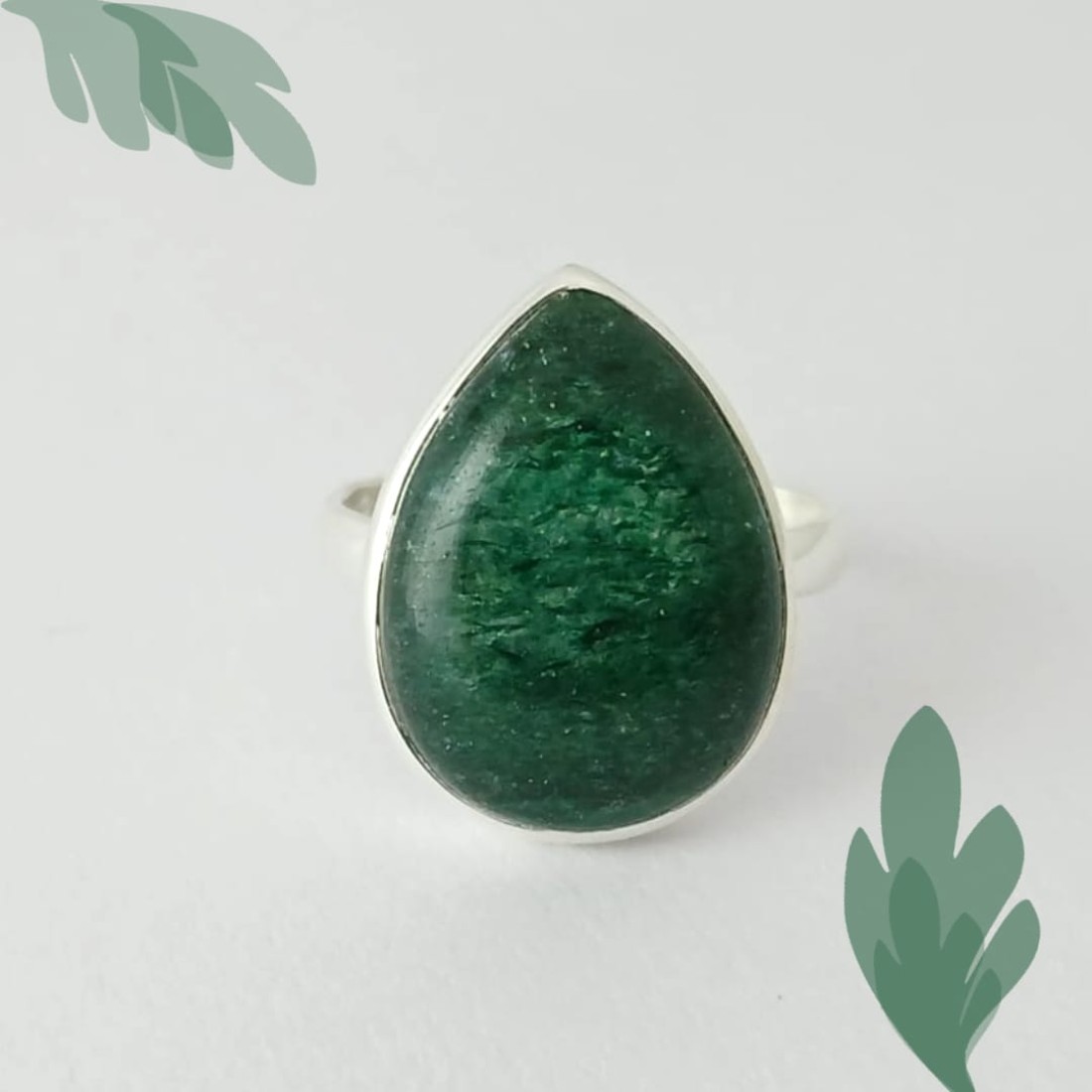 Pear Green  Aventurine Silver Ring