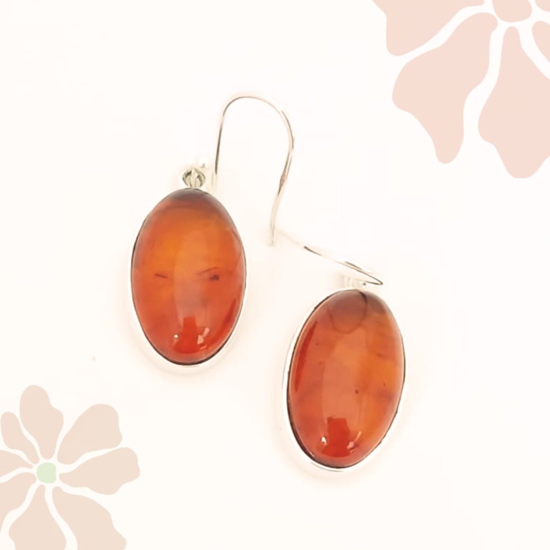 Oval  Honey  Amber  Silver Earring