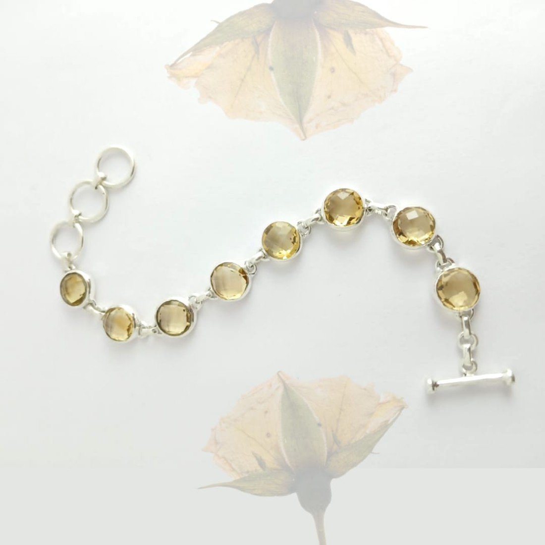 Round Corn Yellow Citrine  Silver Bracelet