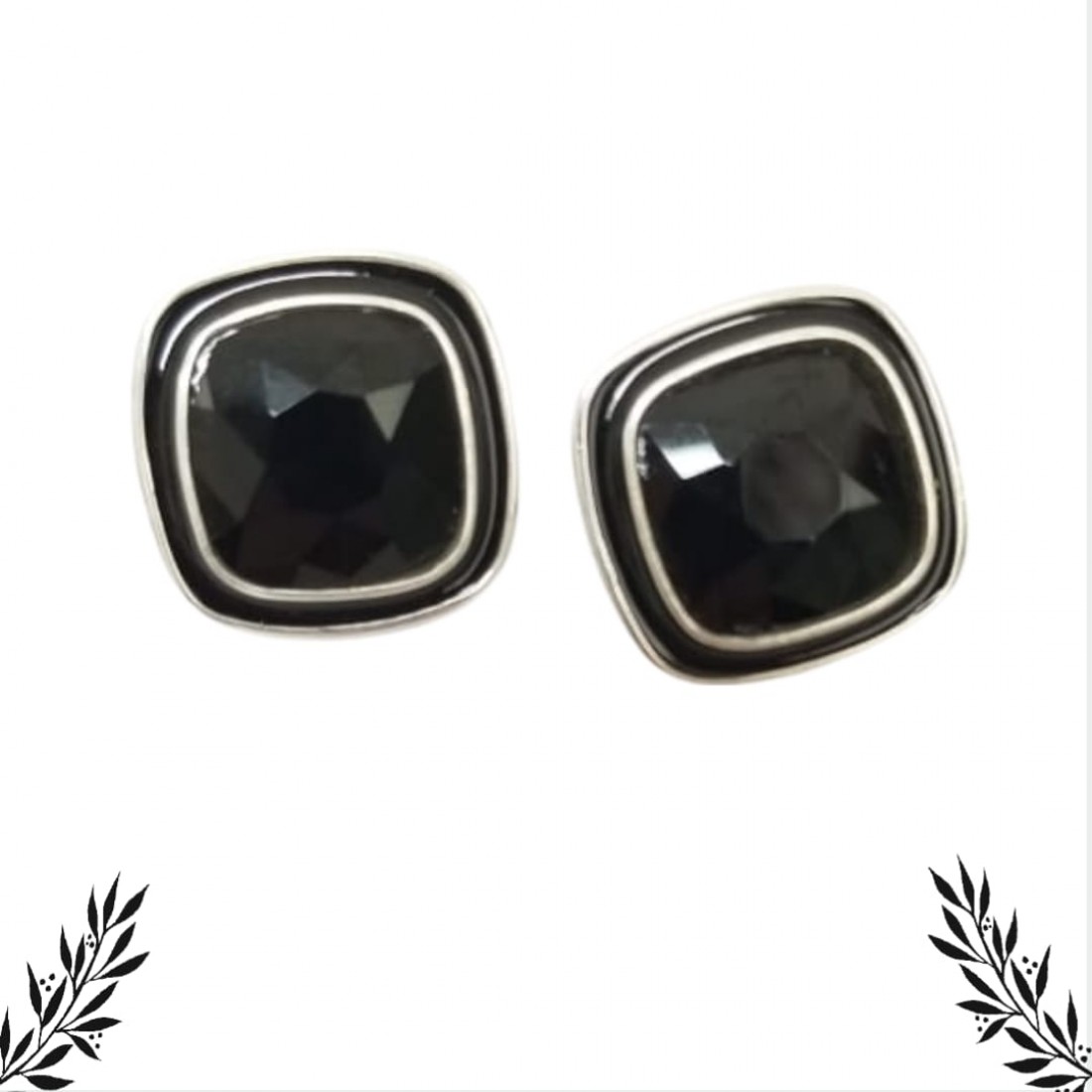 Black spinel silver earrings