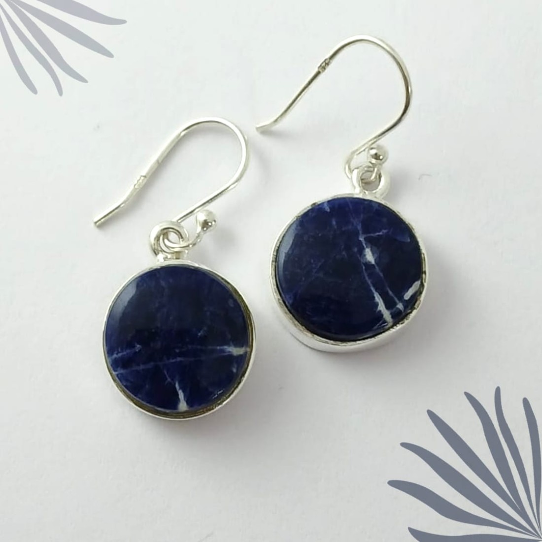 Round Blue Sodalite  Silver Earring