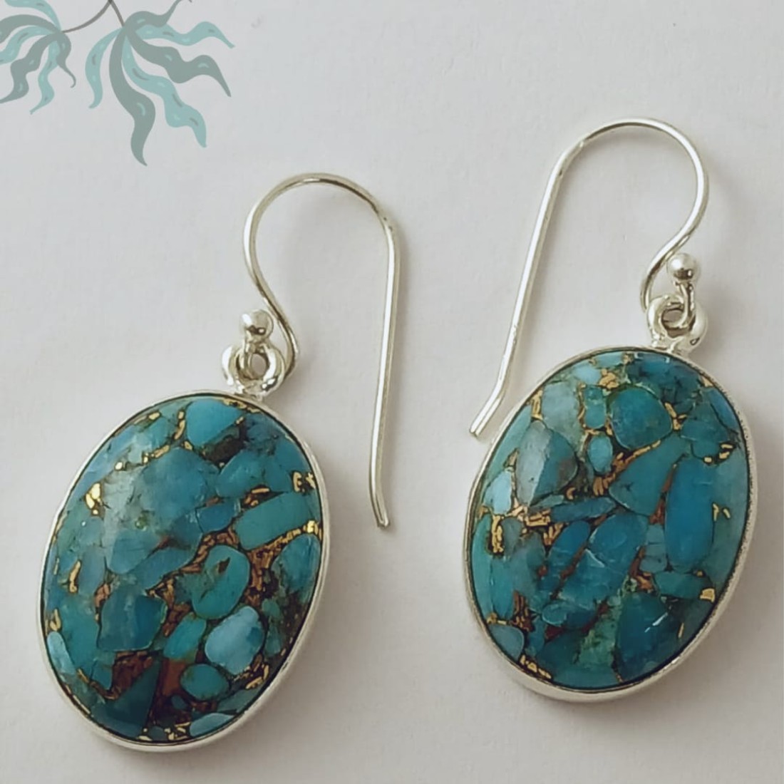 Round Blue Turquoise  Silver Earring