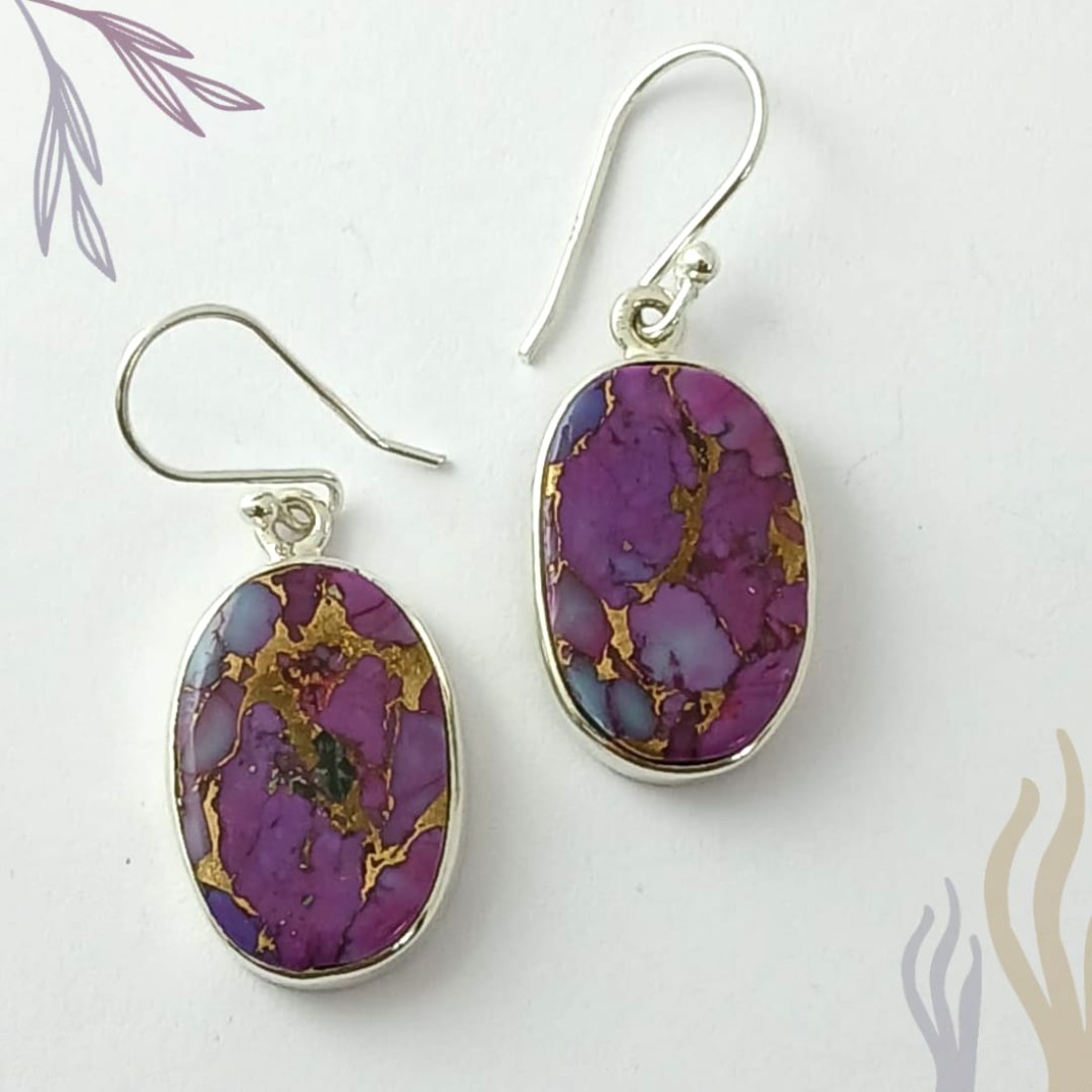 Oval Purple Turquoise silver Earring