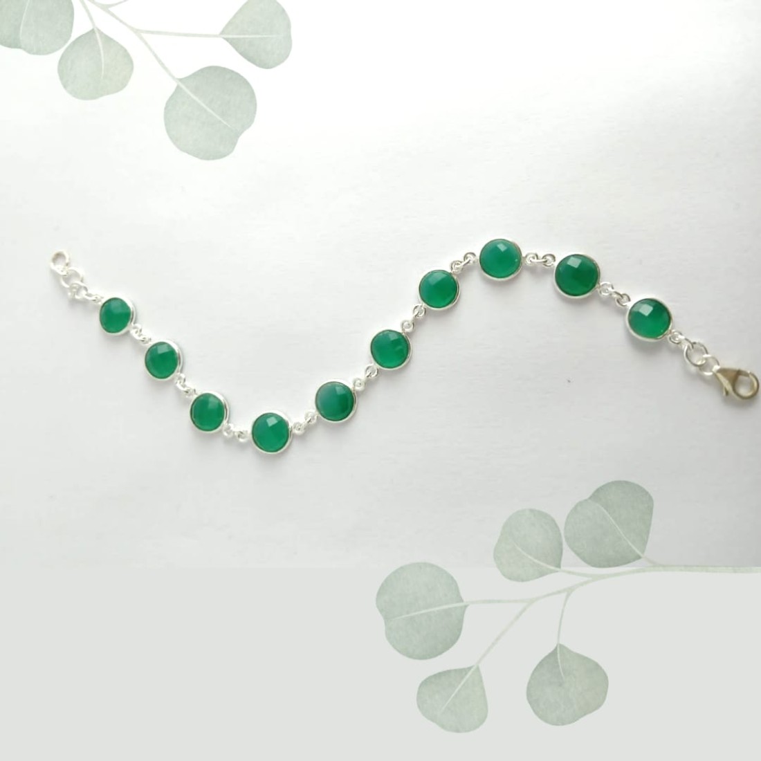  Round Tessa Green Onyx Silver Bracelet